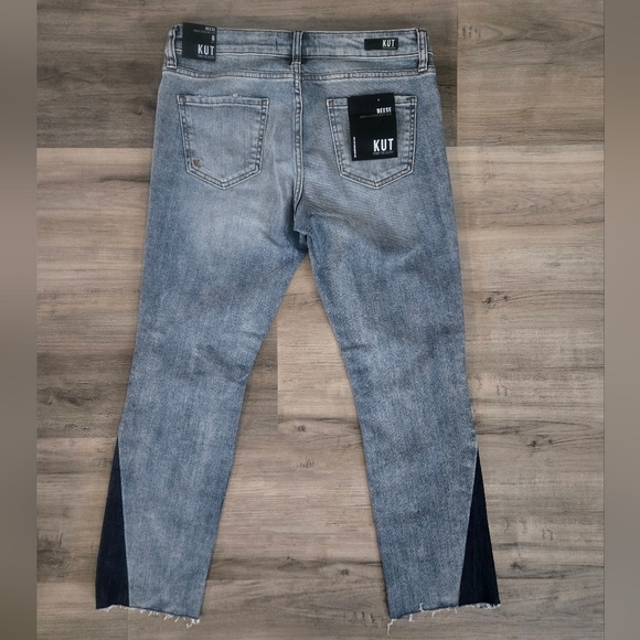NWT - KUT From The Kloth Reese Straight Crop Destructed 2 Toned Jeans Size 8 - Picture 11 of 11